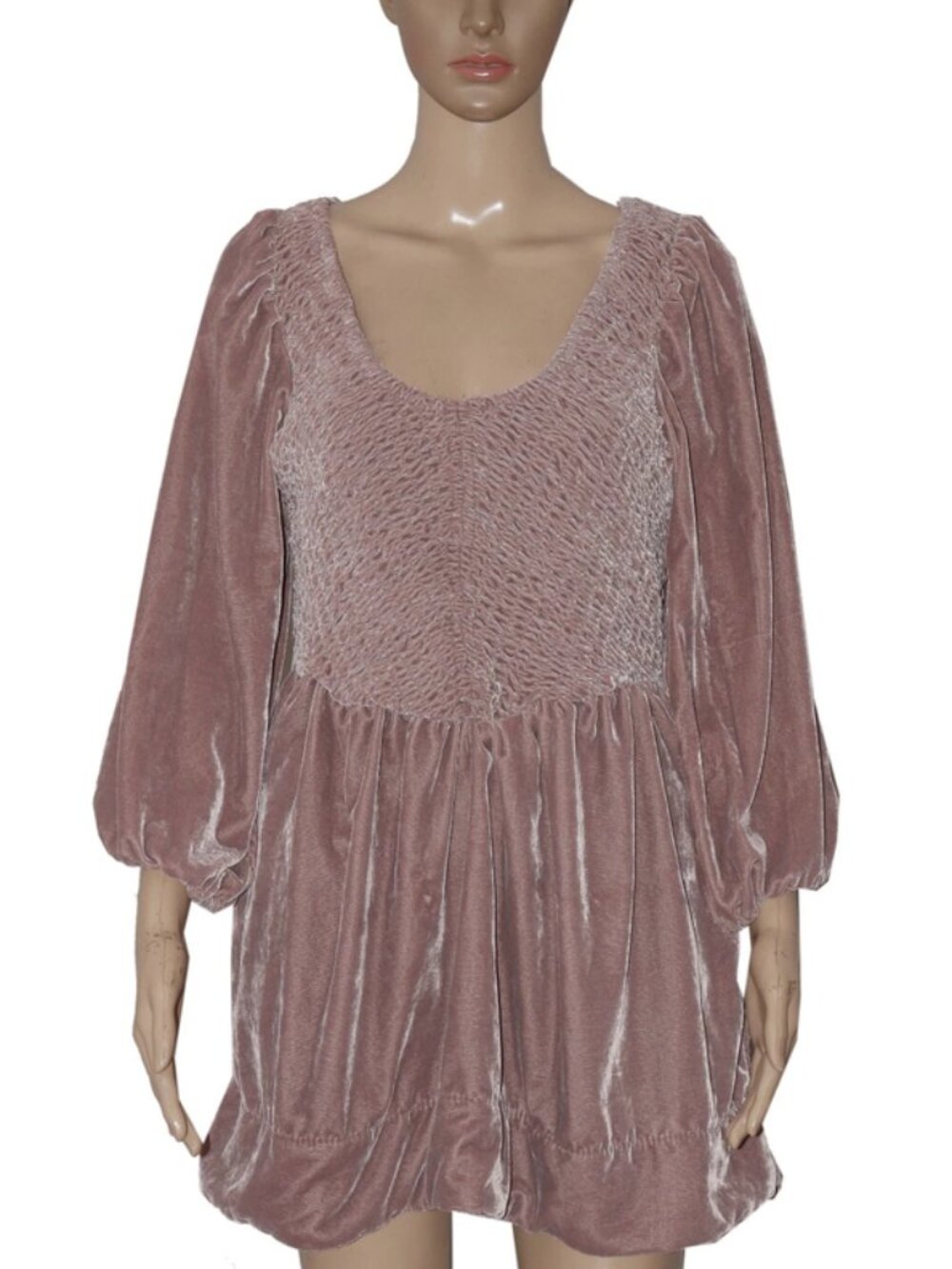 Free People Farrier Velvet Mini Dress Scoop Neck Balloon Sleeves XS